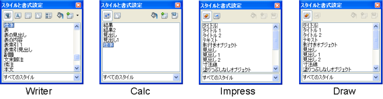 スタイルと書式設定ウィンドウ一覧