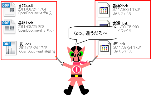 通常アイコンとバックアップアイコンの比較