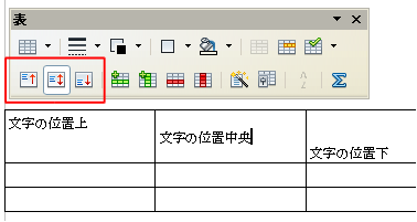 表内の上下中央設定