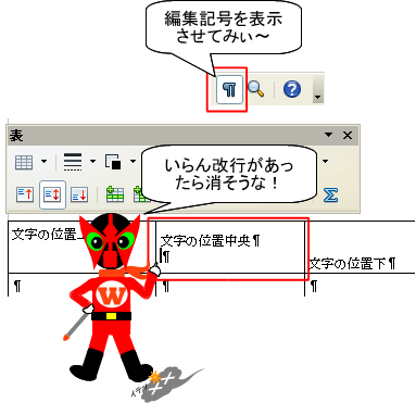 編集記号の表示で改行確認