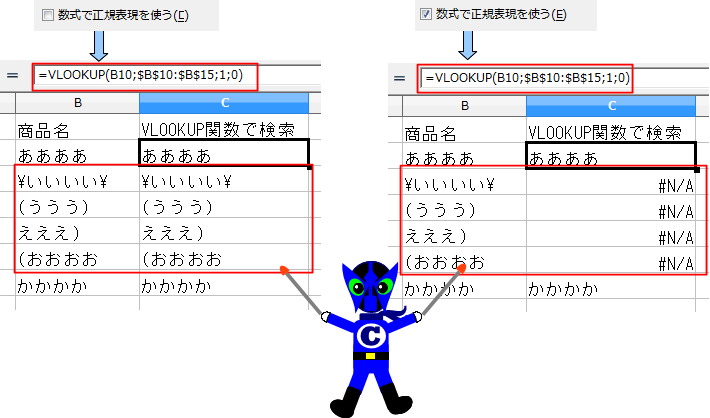 正規表現オン、オフでの計算結果の違い